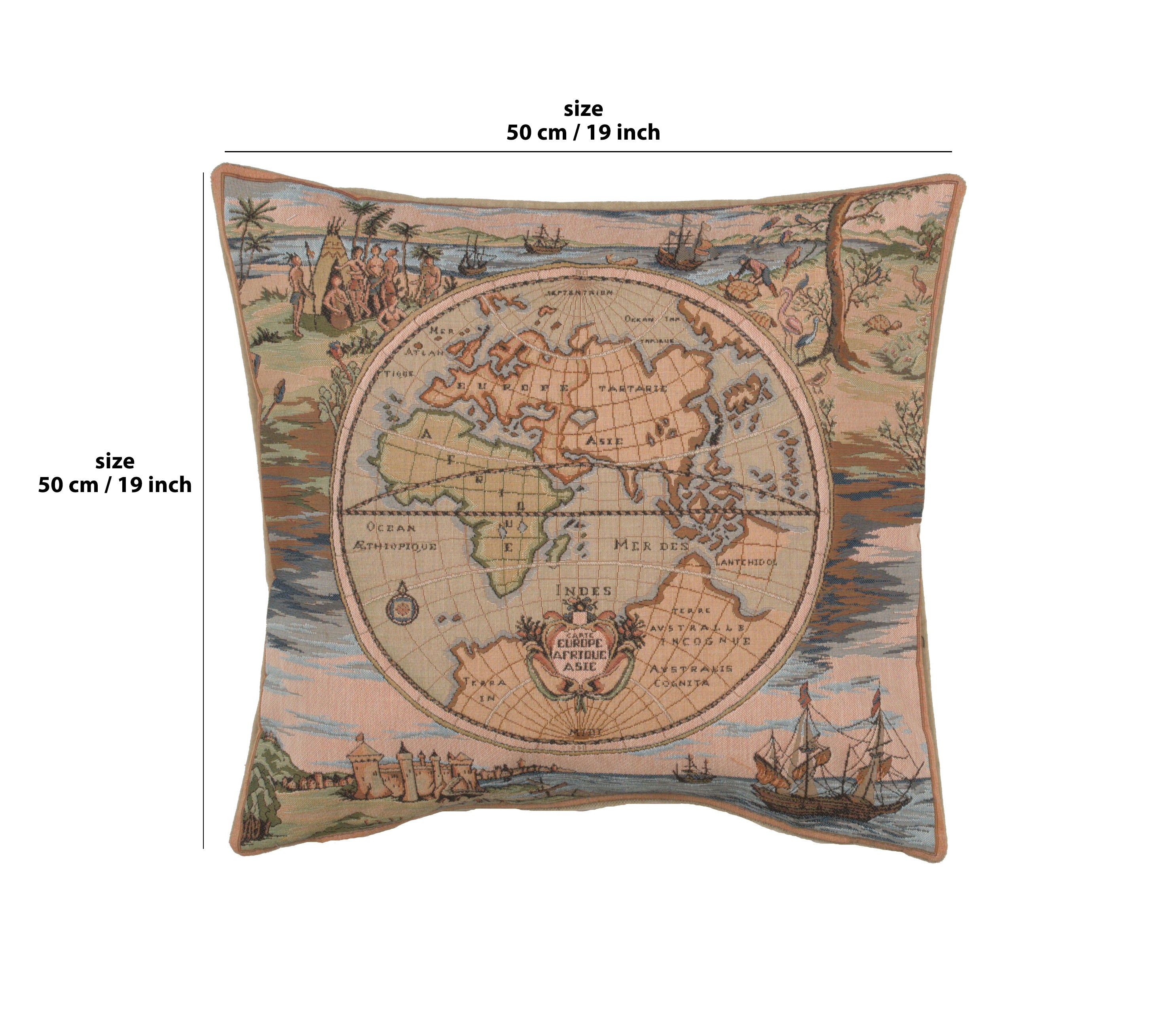 Map of the World Europe Asia Africa French Tapestry Cushion