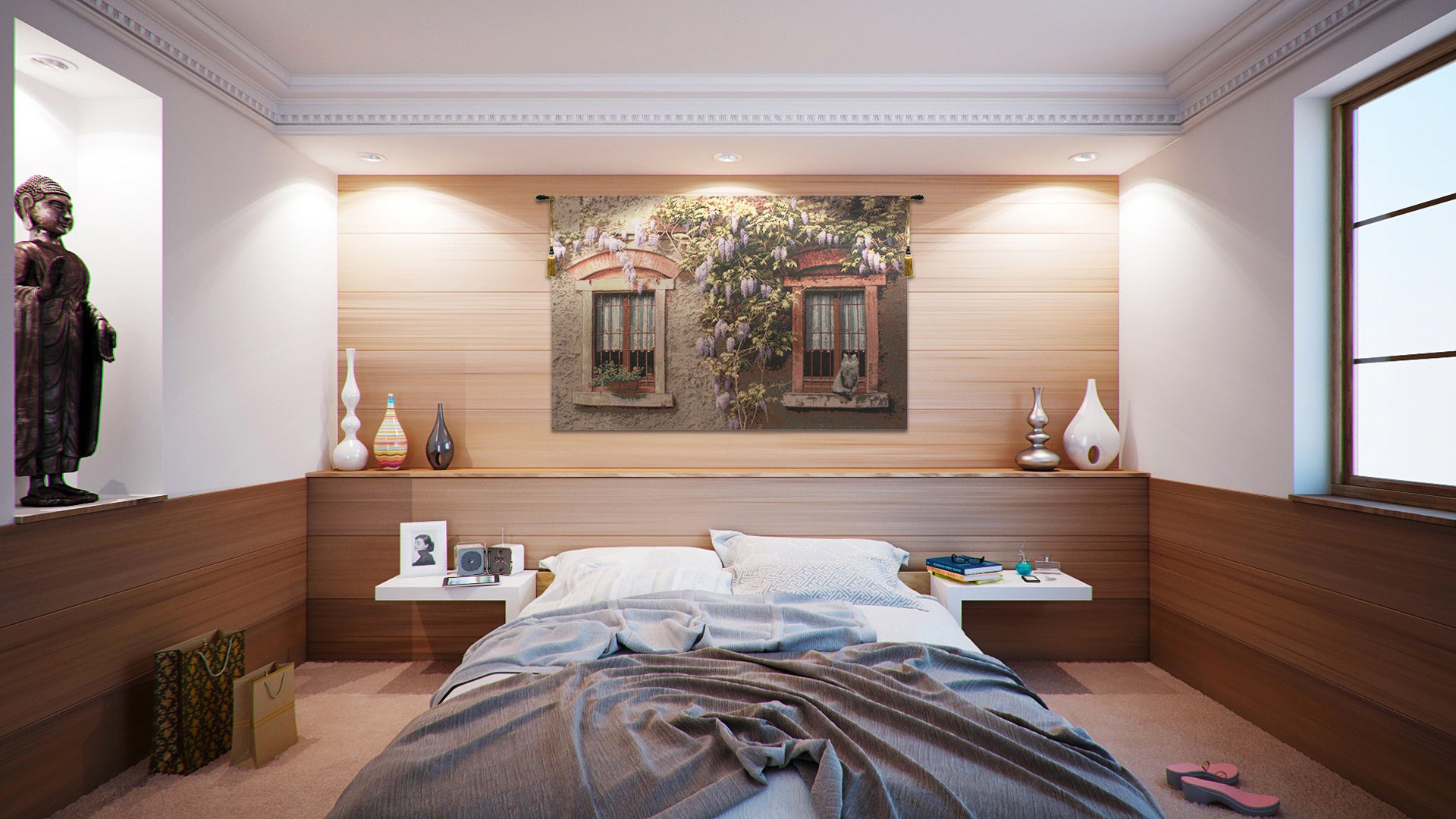 Windows with Wisteria Italian Tapestry Wall Hanging