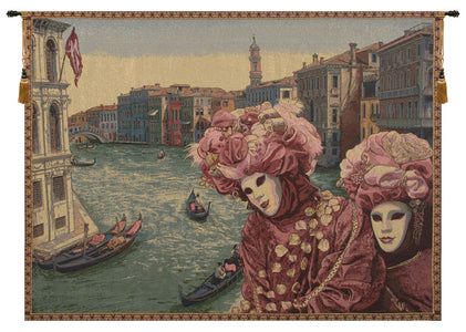 View with Masks Italian Tapestry Wall Hanging