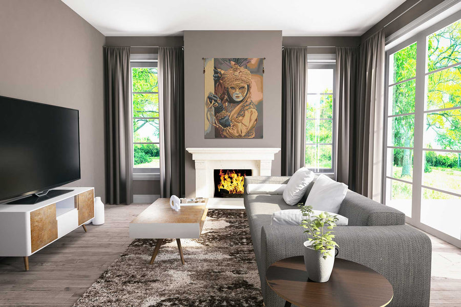 Mask on the Foreground Italian Tapestry Wall Hanging