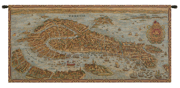 Ancient Map of Venice Horizontal Italian Tapestry Wall Hanging