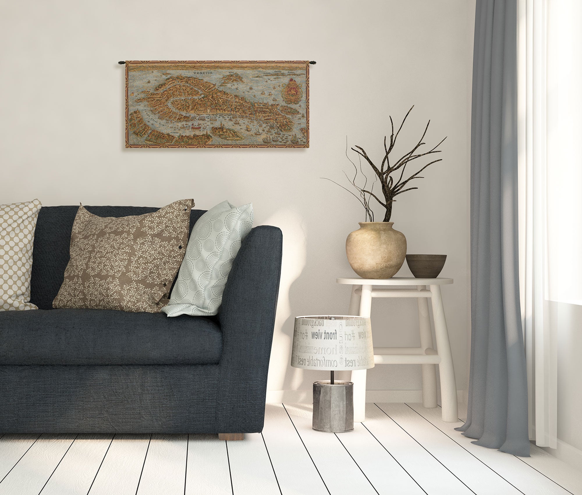 Ancient Map of Venice Horizontal Italian Tapestry Wall Hanging