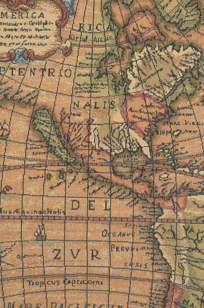 Old Map of the World Red European Tapestries