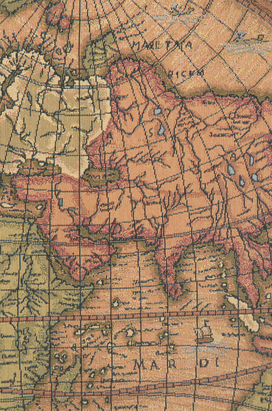 Old Map of the World Red European Tapestries