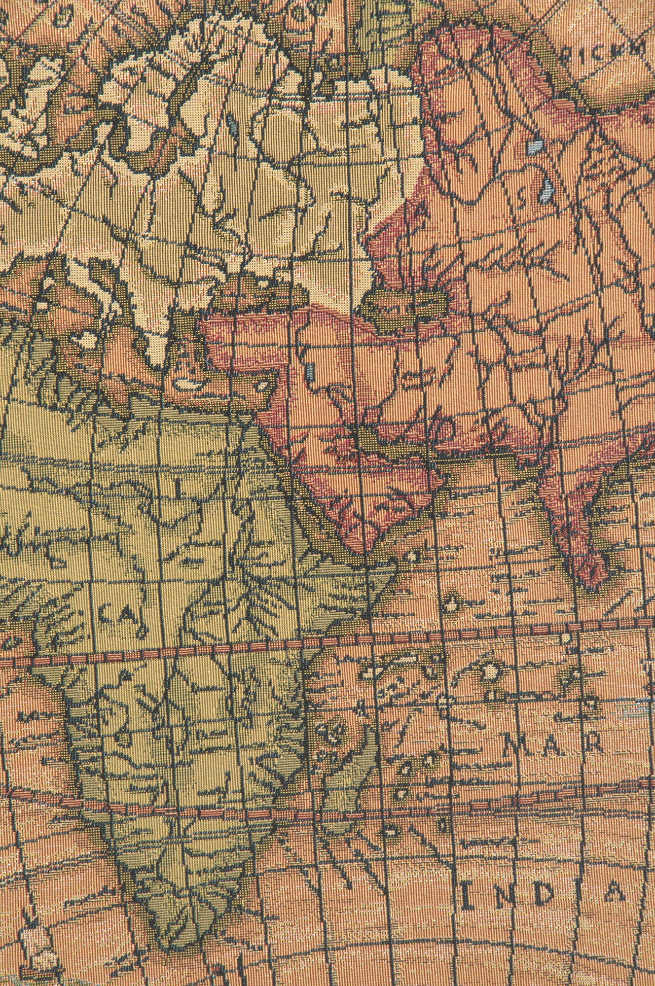 Old Map of the World Blue European Tapestries