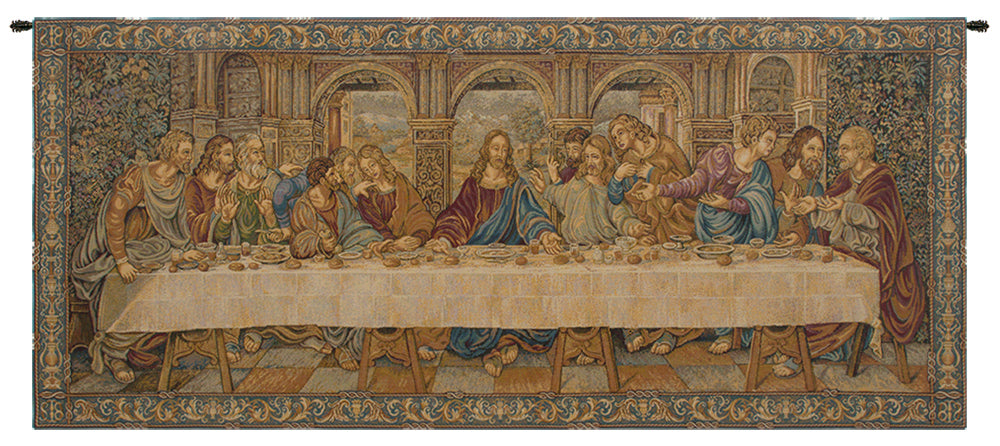 43x26 Inch Belgian Tapestry Wall Hanging – The Last Supper By Da Vinci, Lined With Rod Sleeve, Golden Brown