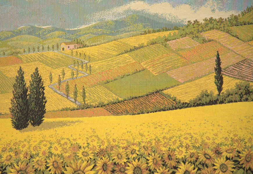 Tuscan Sunflower Landscape Italian Tapestry Wall Hanging