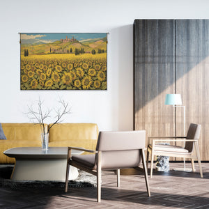 Tuscan Sunflower Landscape Italian Tapestry Wall Hanging