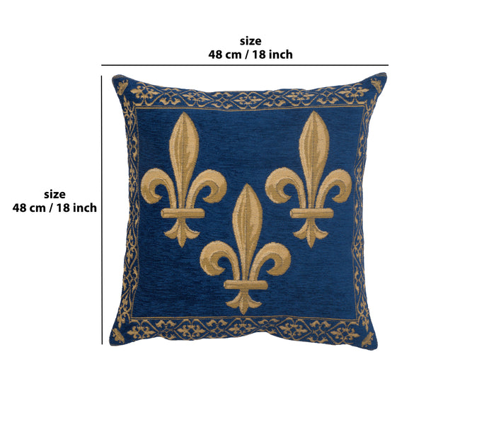 Fleur de Lys Blue II Velvet Background European Cushion Cover