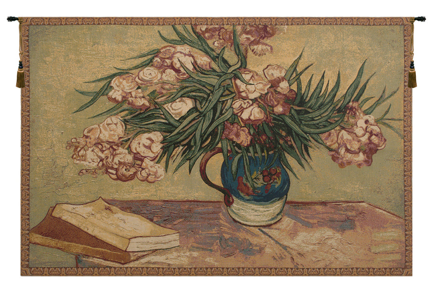 Oleanders and Books Italian Tapestry Wall Hanging