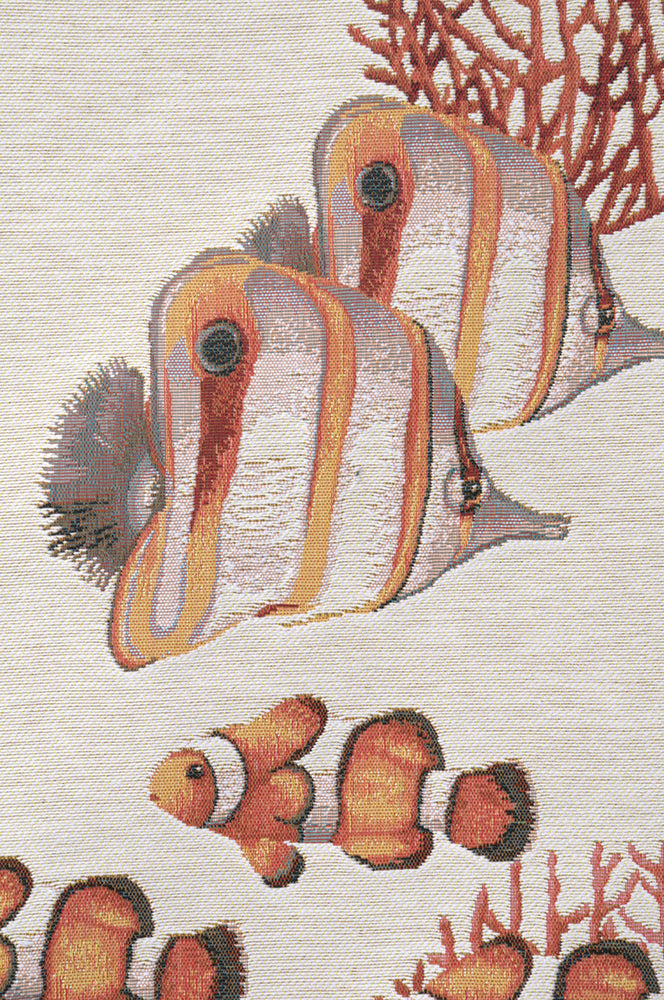 Exotic Fish White French Tapestry Table Runner