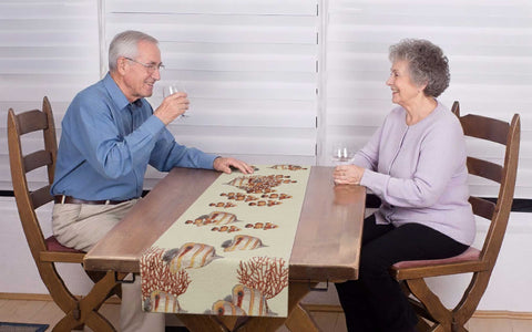 Exotic Fish White French Tapestry Table Runner