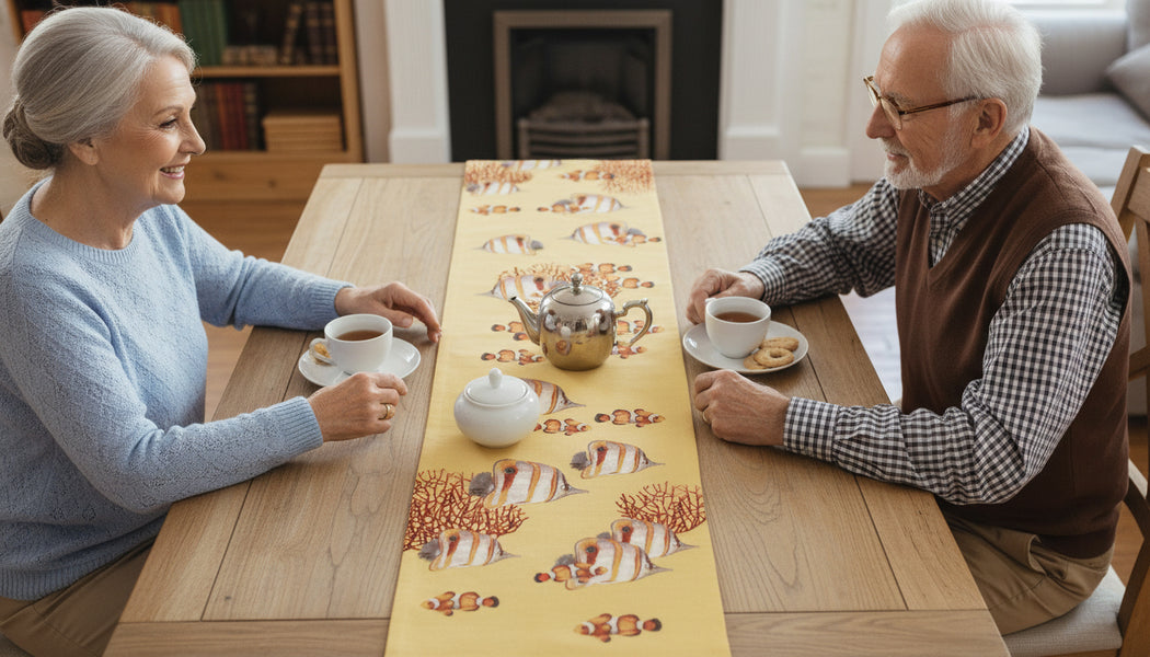 Exotic Fish Yellow French Tapestry Table Runner