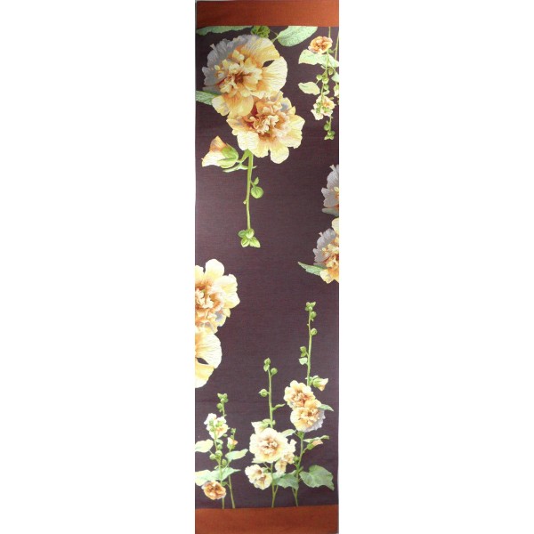 Pink Hollyhocks Grey French Tapestry Table Runner