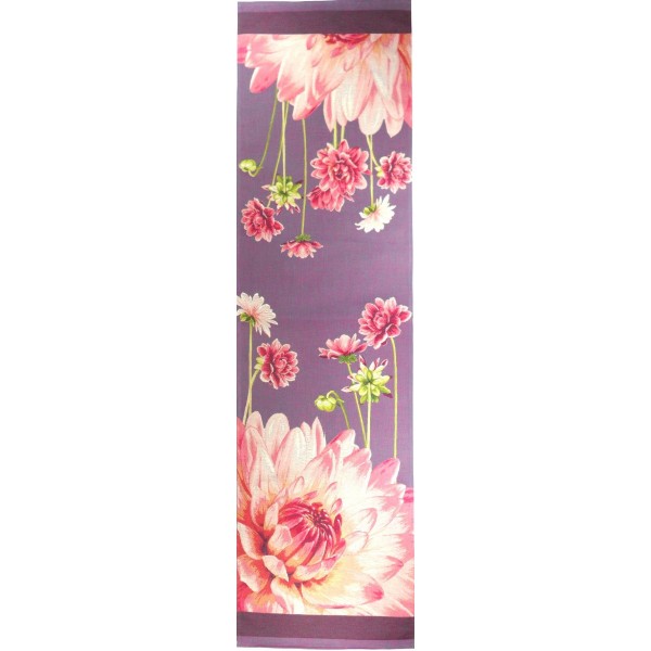 Pink Dahlias Purple French Tapestry Table Runner