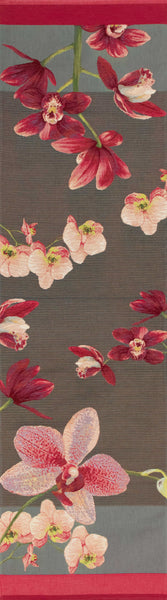 Pink Orchids Grey French Tapestry Table Runner