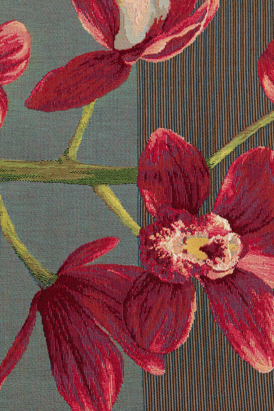 Pink Orchids Grey French Tapestry Table Runner