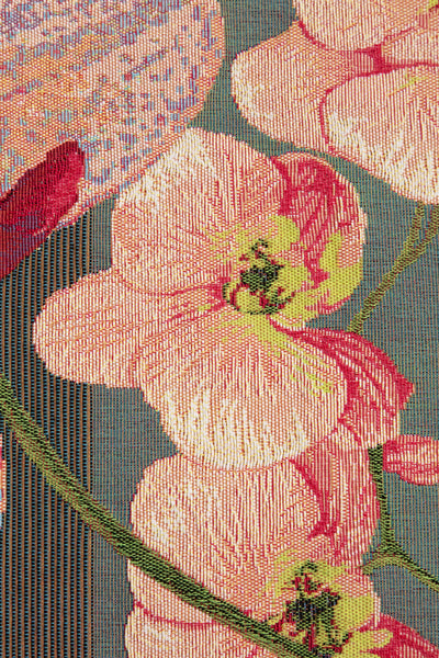 Pink Orchids Grey French Tapestry Table Runner