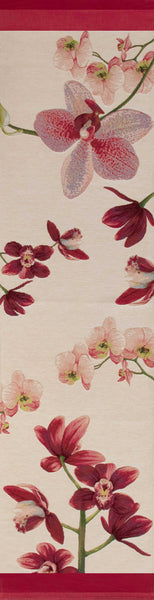 Pink Orchids White French Tapestry Table Runner