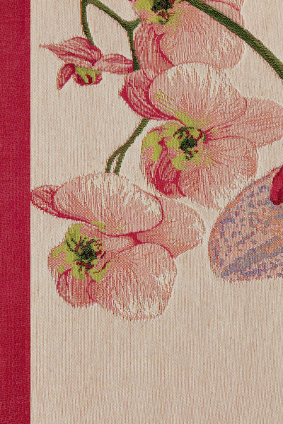 Pink Orchids White French Tapestry Table Runner