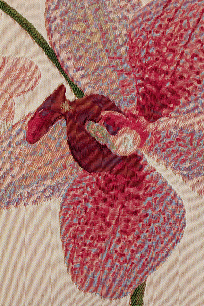 Pink Orchids White French Tapestry Table Runner