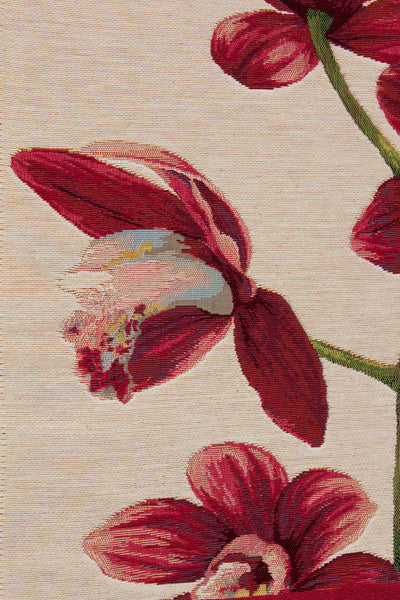 Pink Orchids White French Tapestry Table Runner