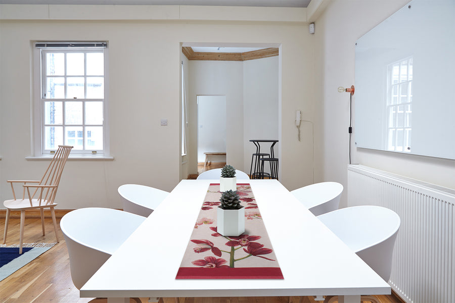 Pink Orchids White French Tapestry Table Runner