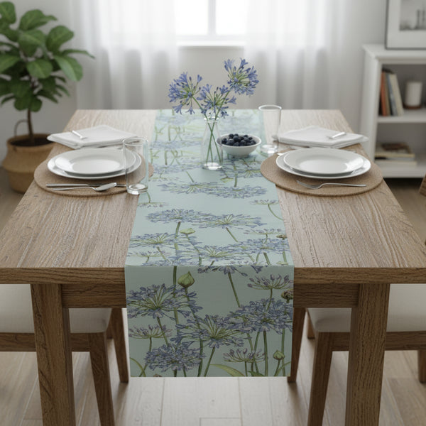 Agapanthus Blue French Tapestry Table Runner