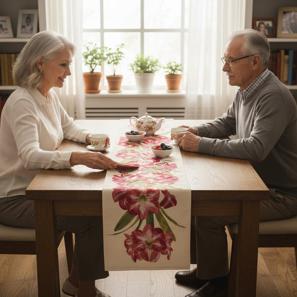 Amaryllis White French Tapestry Table Runner