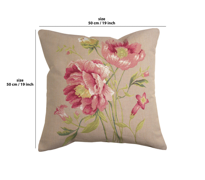 Single Peonies French Tapestry Cushion