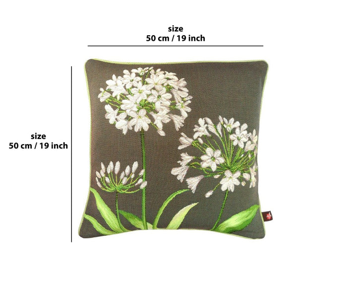 Agapanthus 3 Flowers Grey  French Tapestry Cushion