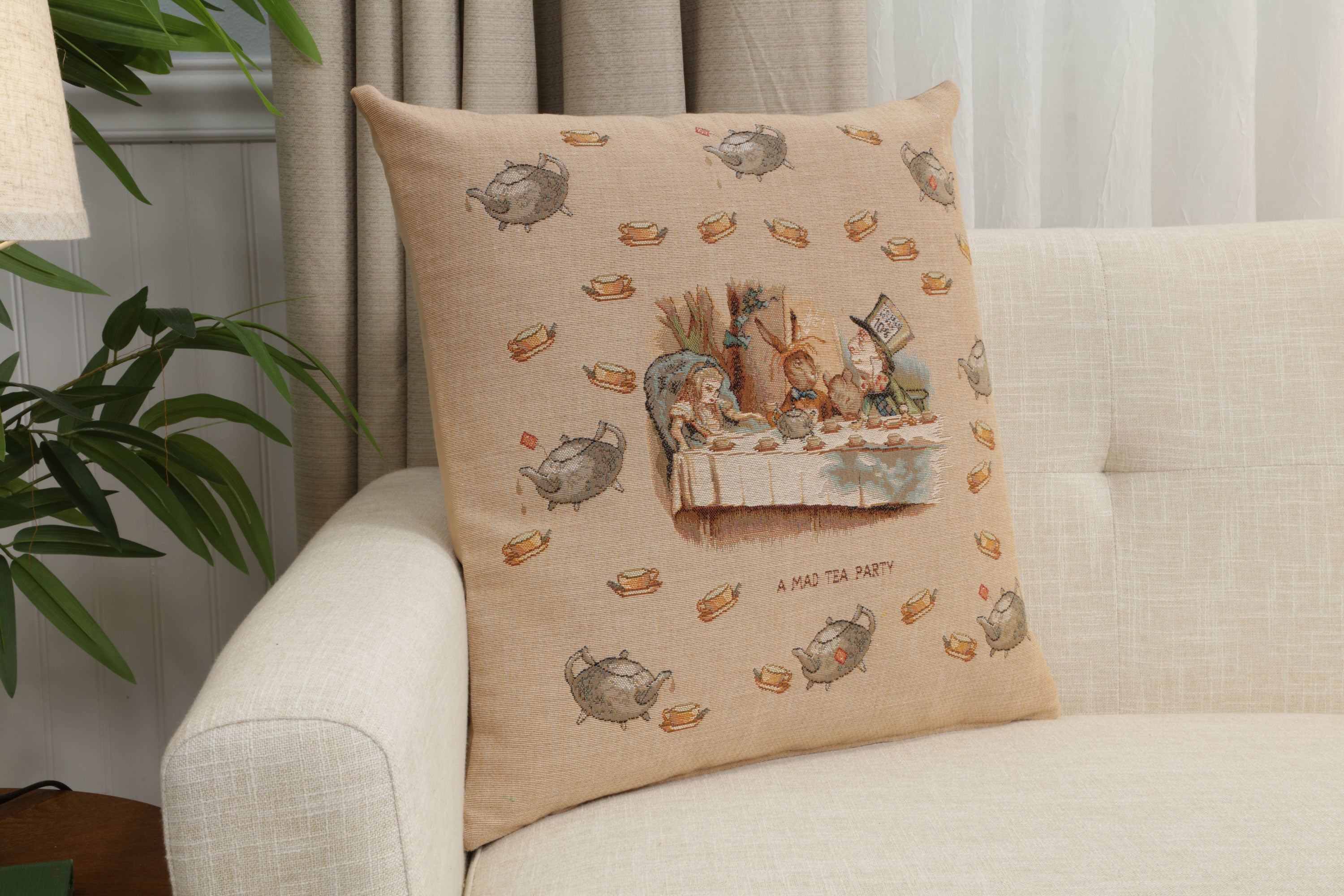 The Tea Party Alice In Wonderland French Tapestry Cushion