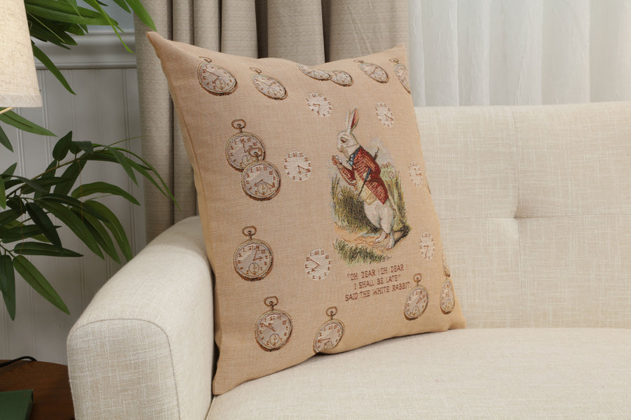 Late Rabbit Alice In Wonderland French Tapestry Cushion
