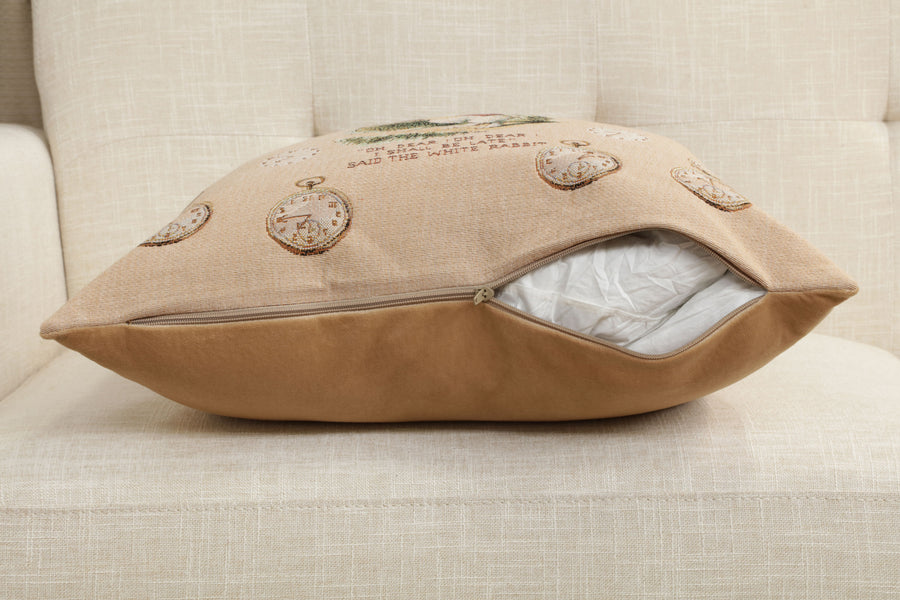 Late Rabbit Alice In Wonderland French Tapestry Cushion