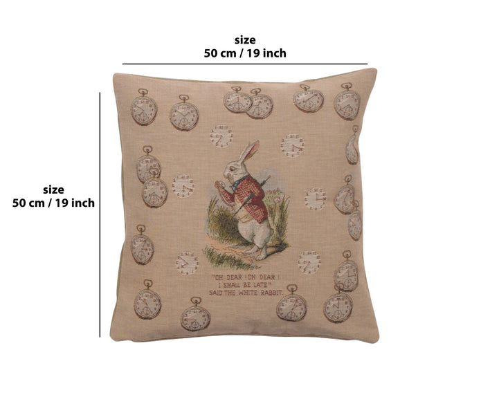 Late Rabbit Alice In Wonderland French Tapestry Cushion