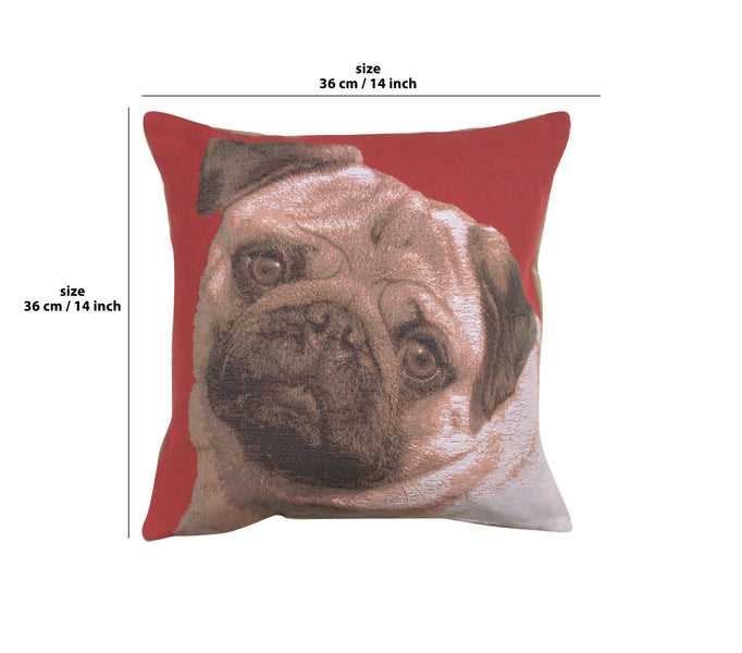 Pugs Face Red  French Tapestry Cushion