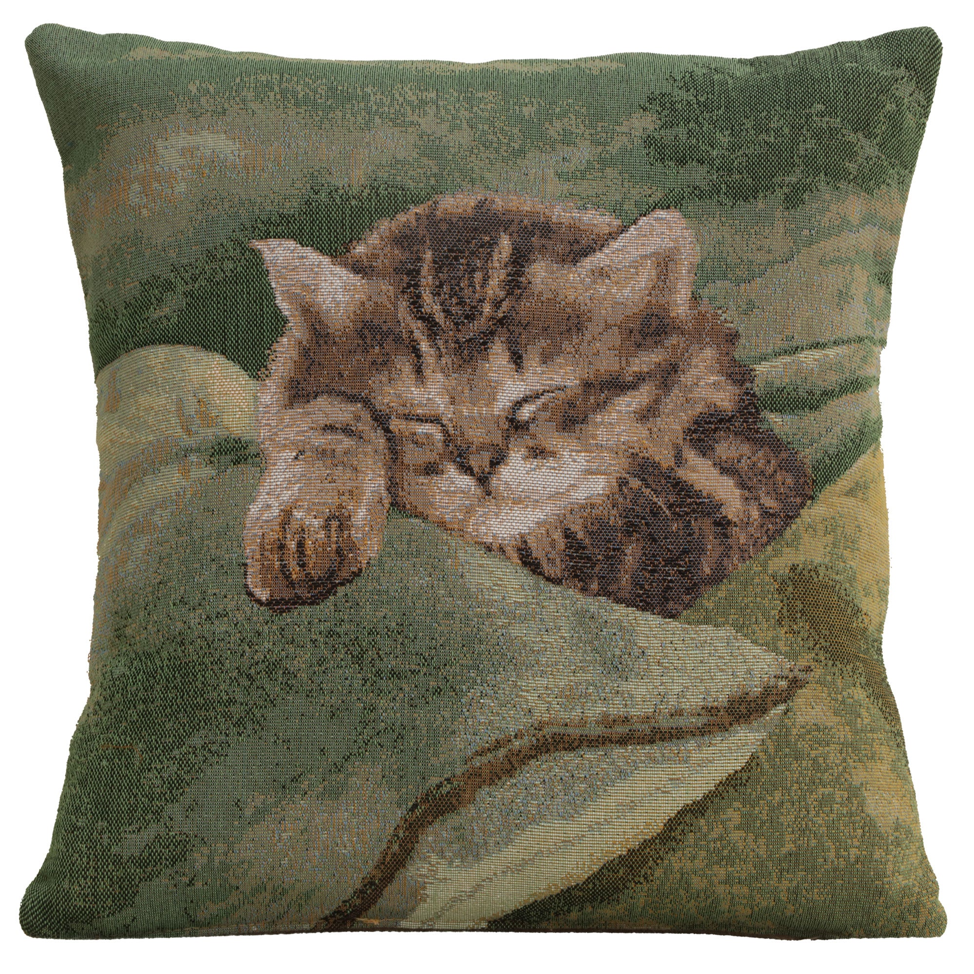 Sleeping Cat Green French Tapestry Cushion
