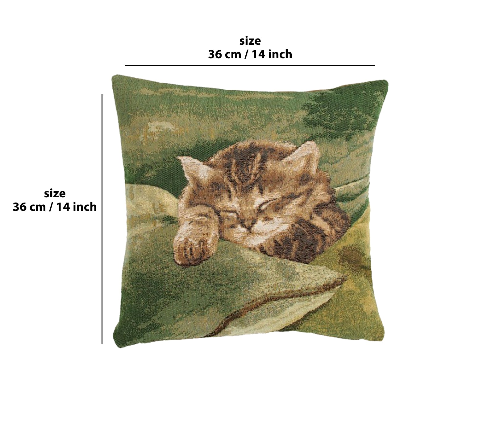 Sleeping Cat Green French Tapestry Cushion
