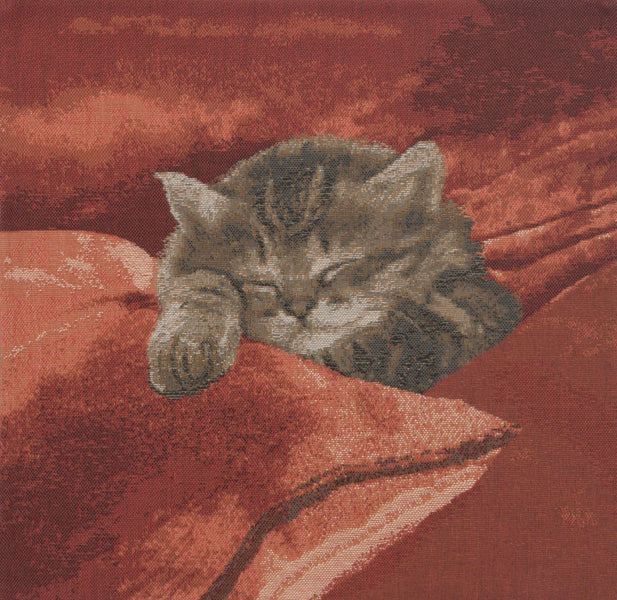 Sleeping Cat Red II French Tapestry Cushion