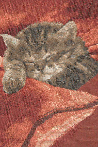 Sleeping Cat Red II French Tapestry Cushion