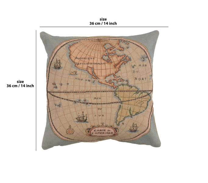 Map of Americas I French Tapestry Cushion