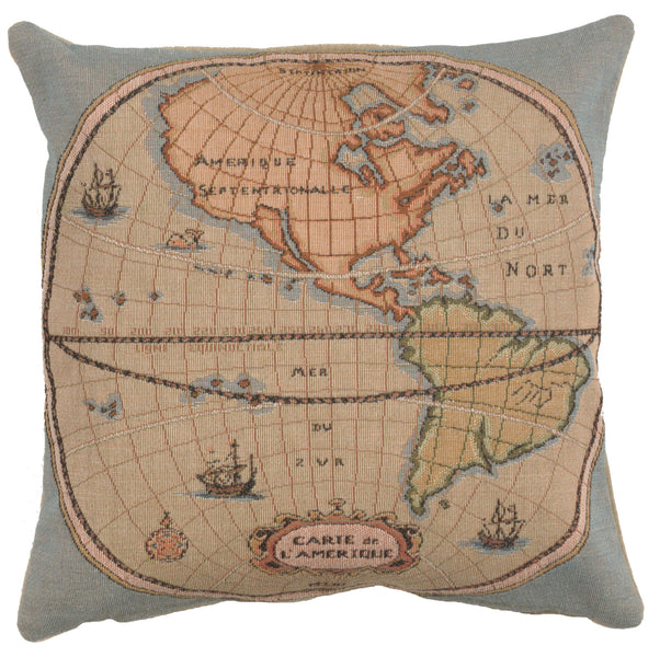 Map of Americas I French Tapestry Cushion