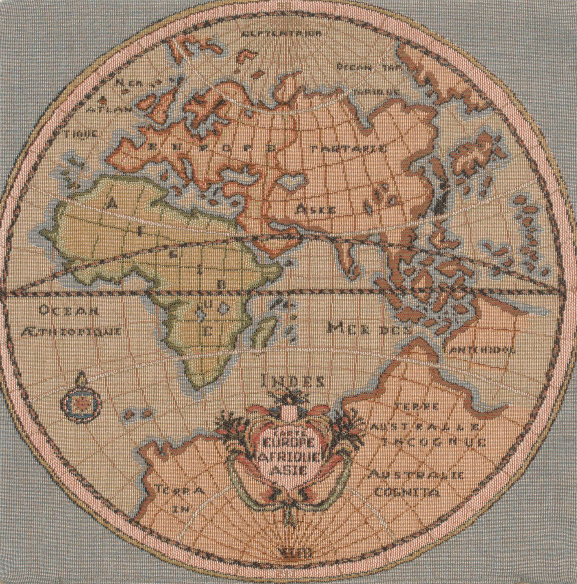 Map of Europe Asia and Africa French Tapestry Cushion