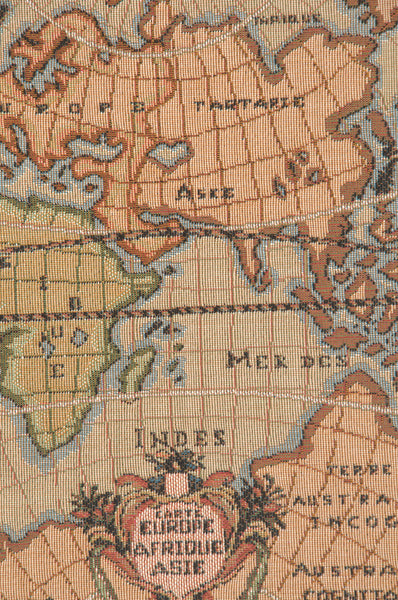 Map of Europe Asia and Africa French Tapestry Cushion