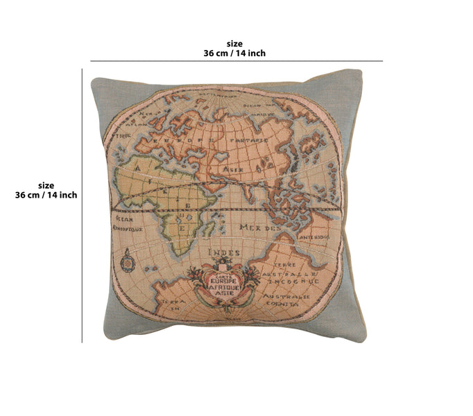 Map of Europe Asia and Africa French Tapestry Cushion