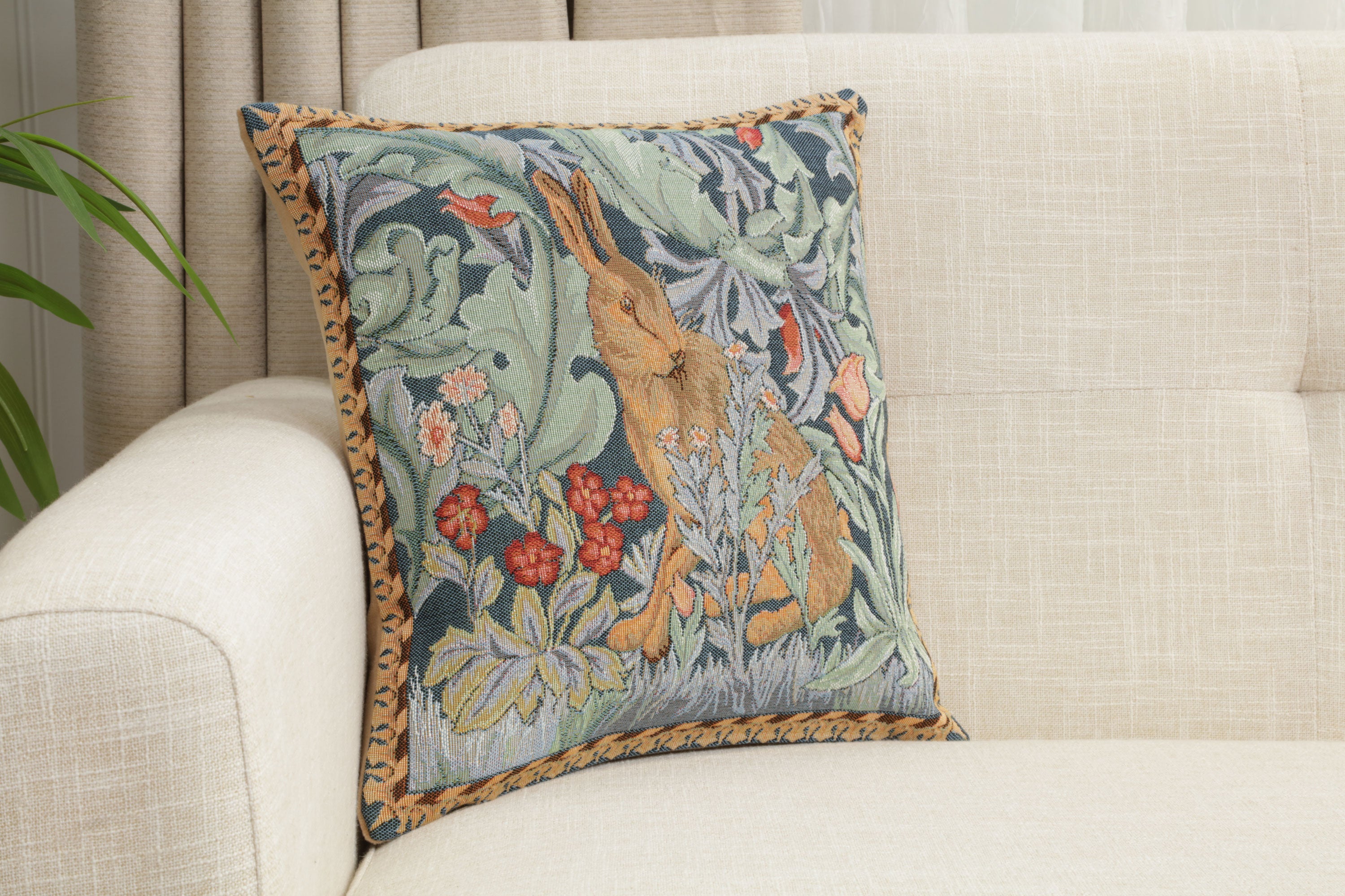 Rabbit as William Morris Left Small French Tapestry Cushion