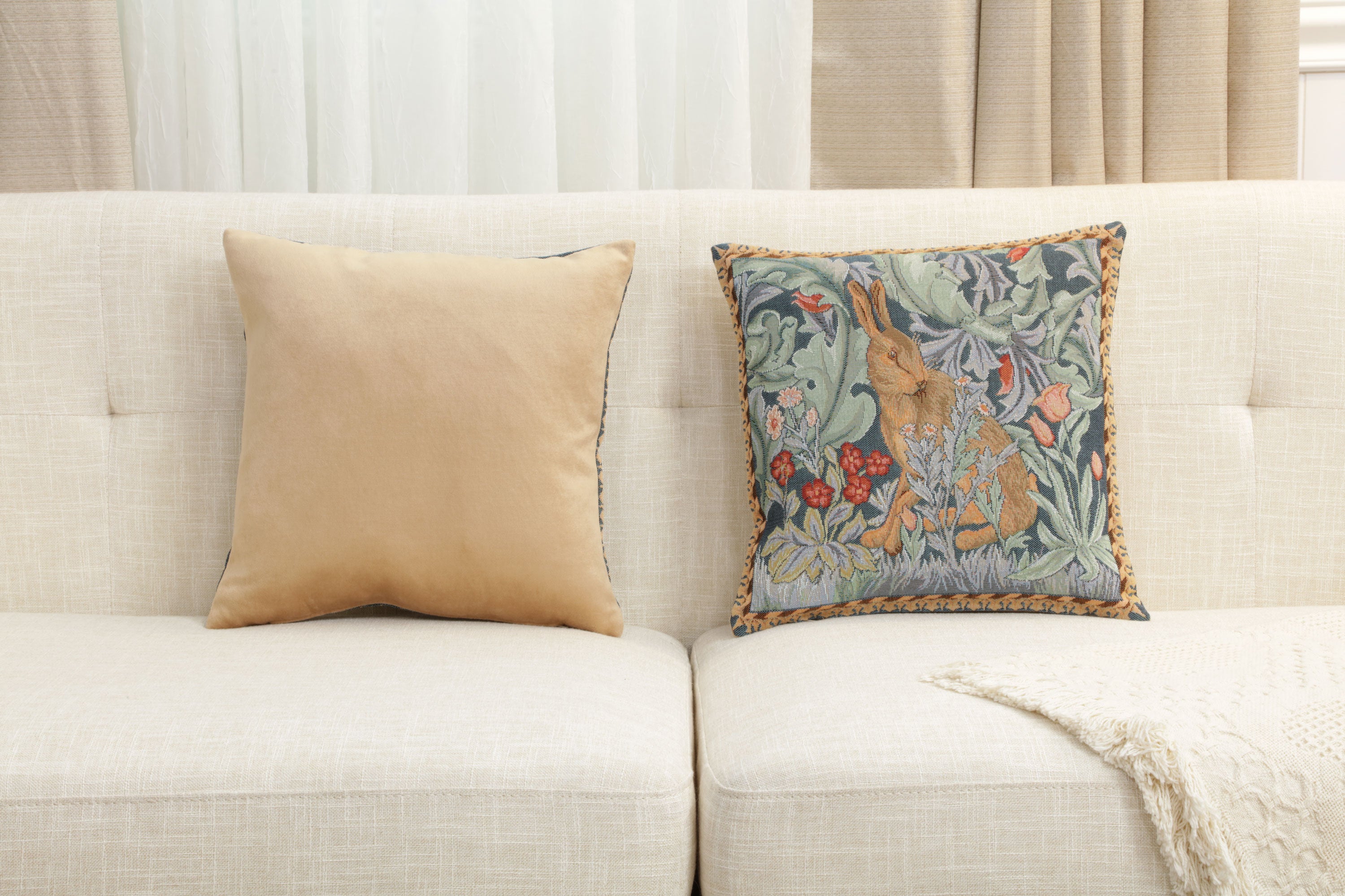 Rabbit as William Morris Left Small French Tapestry Cushion