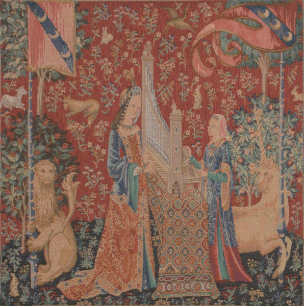 The Hearing  I Small French Tapestry Cushion