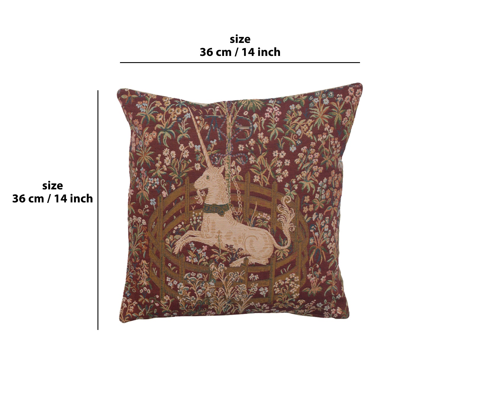 Licorne Captive In Red French Tapestry Cushion