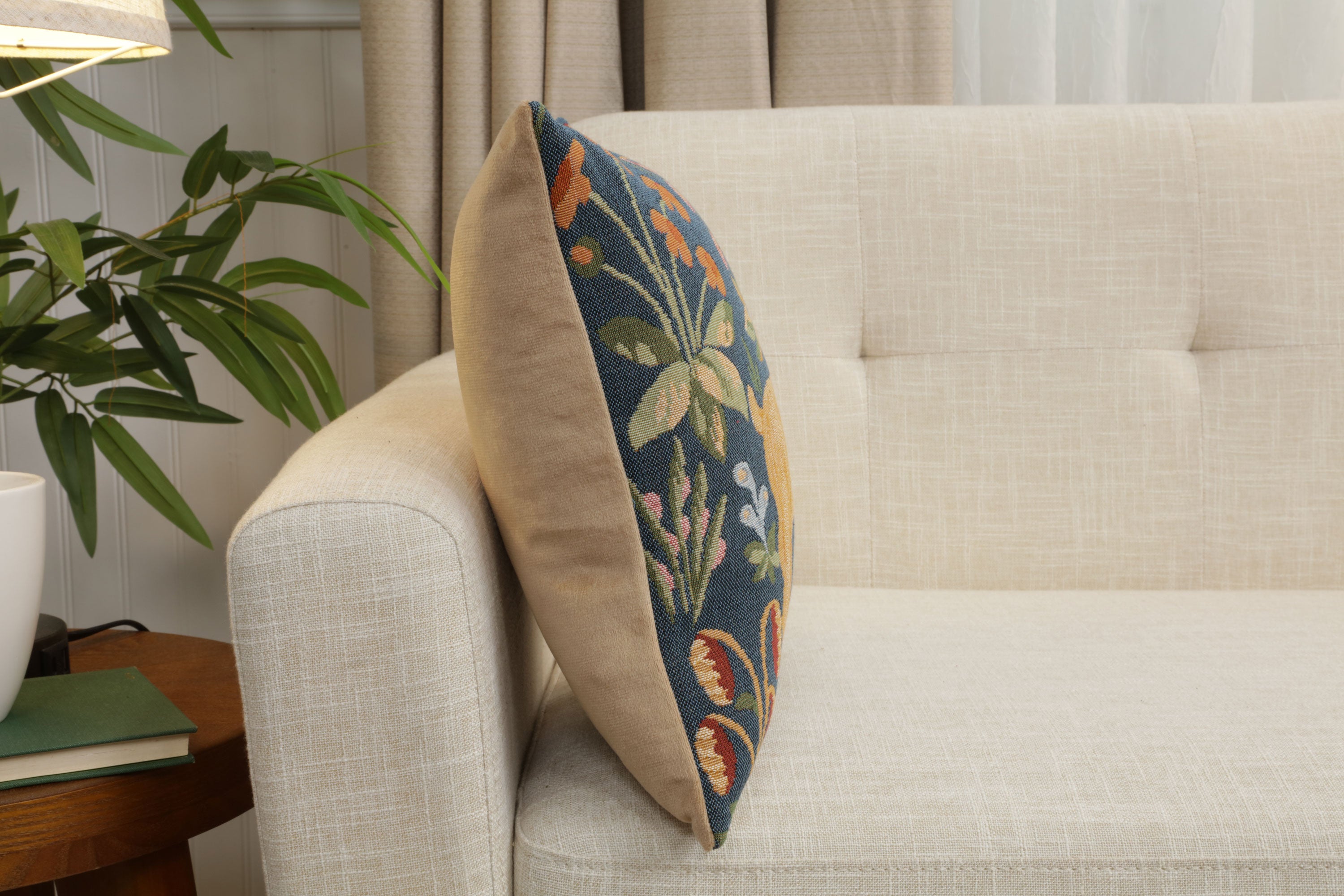 Running Rabbit in Blue  French Tapestry Cushion